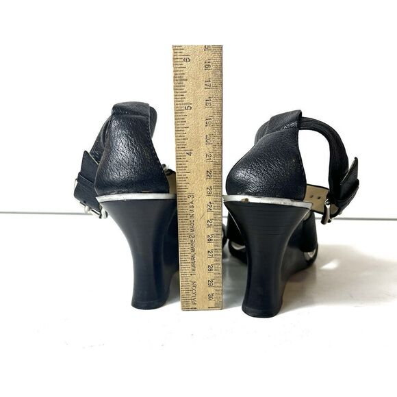 Michael Kors Logo Black Leather High Heels Women's 6M Open Toe Sling Ankle Strap - Picture 9 of 11